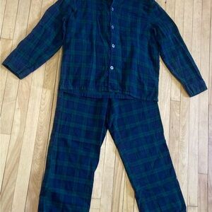 Men’s LL Bean Green Tartan Plaid Cotton Flannel Pajama Set Sz Medium Classic